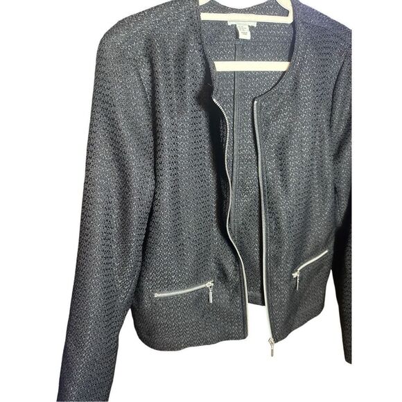 Adrienne Vittadini Womens Black Textured Zip-Up Blazer Sz XL - Picture 8 of 10